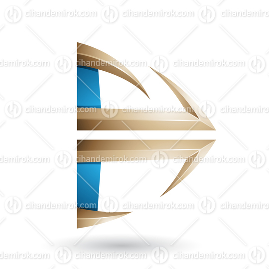 Blue and Beige Glossy Embossed Arrow Shape Vector Illustration