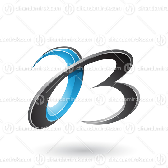 Blue and Black 3d Curly Letters A and B Vector Illustration