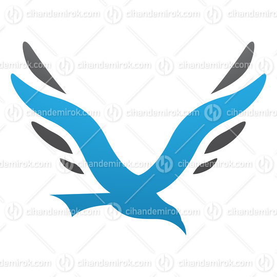 Blue and Black Bird Shaped Letter V Icon