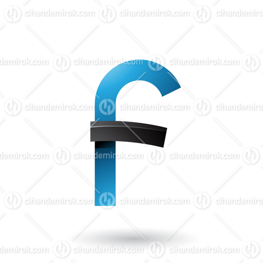 Blue and Black Bold Curvy Letter F Vector Illustration