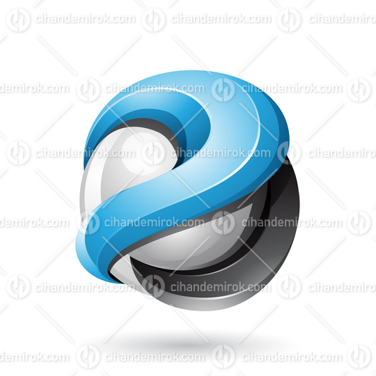 Blue and Black Bold Metallic Glossy 3d Sphere Vector Illustration