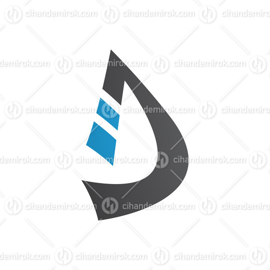 Blue and Black Curved Strip Shaped Letter D Icon