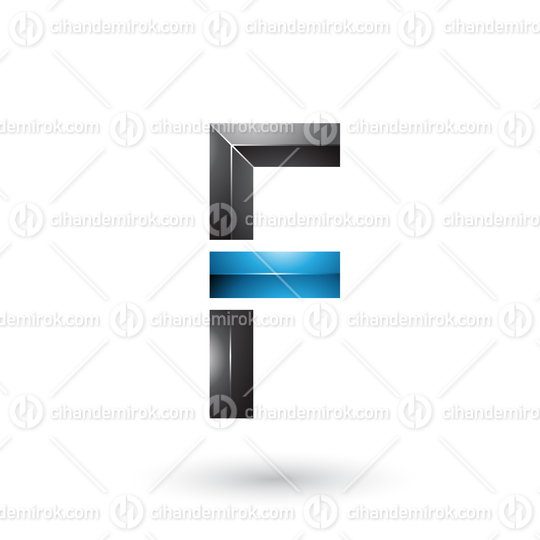 Blue and Black Geometrical Glossy Letter F Vector Illustration