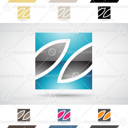 Blue and Black Glossy Abstract Logo Icon of Square Letter Z with Curvy Lines