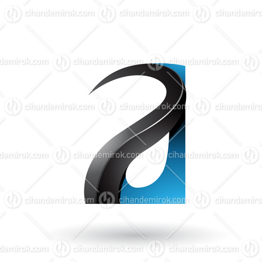 Blue and Black Glossy Curvy Embossed Letter A Vector Illustration