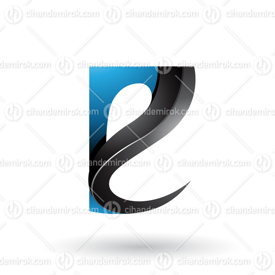 Blue and Black Glossy Curvy Embossed Letter E Vector Illustration