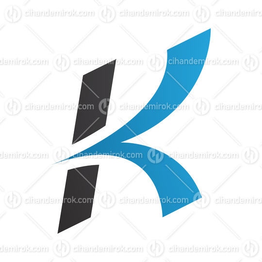 Blue and Black Italic Arrow Shaped Letter K Icon
