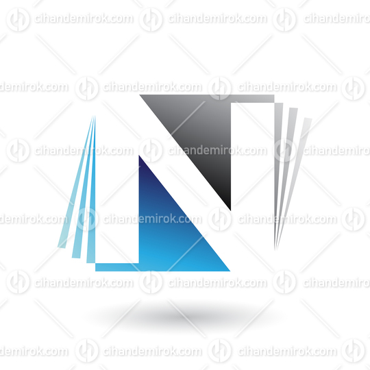 Blue and Black Letter N with Vertical Stripes Vector Illustration