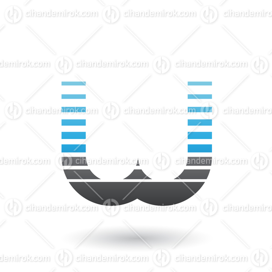 Blue and Black Letter W Icon with Horizontal Stripes Vector Illustration