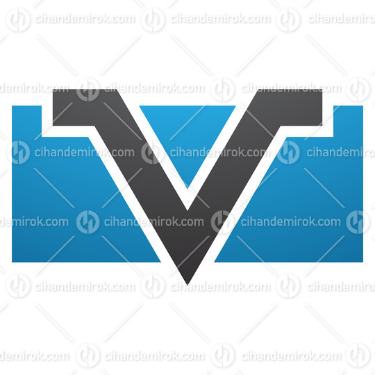 Blue and Black Rectangle Shaped Letter V Icon