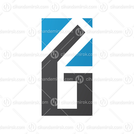 Blue and Black Rectangular Letter G or Number 6 Icon