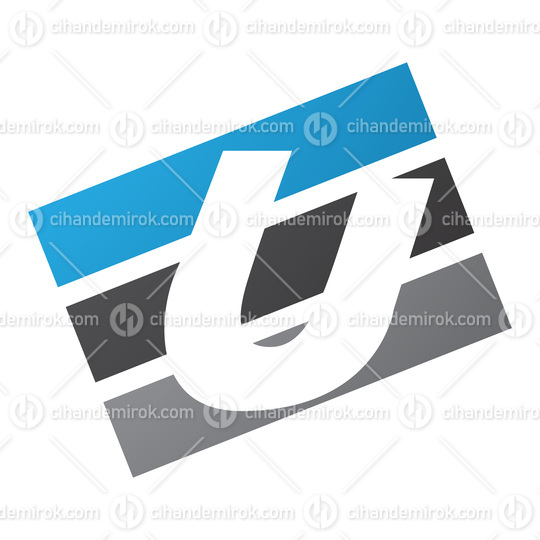 Blue and Black Rectangular Shaped Letter U Icon