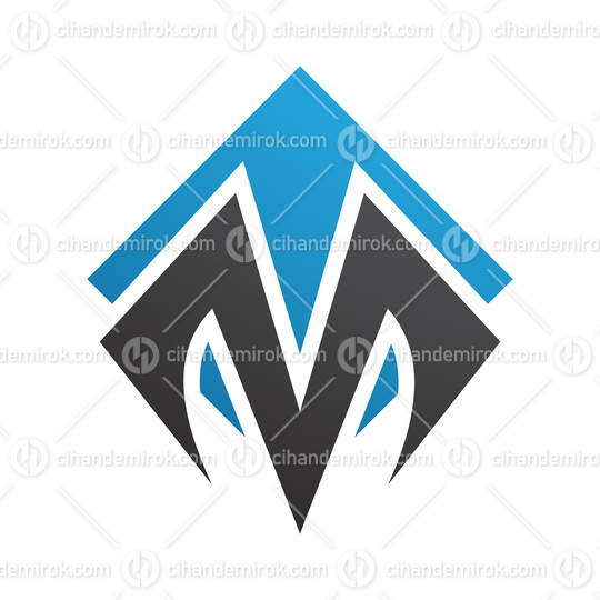 Blue and Black Square Diamond Shaped Letter M Icon