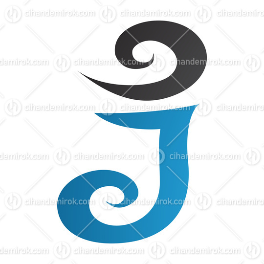 Blue and Black Swirl Shaped Letter J Icon