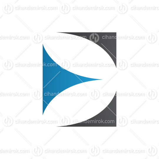 Blue and Black Uppercase Letter E Icon with Curvy Triangles