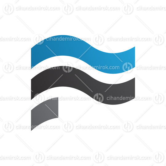 Blue and Black Wavy Flag Shaped Letter F Icon