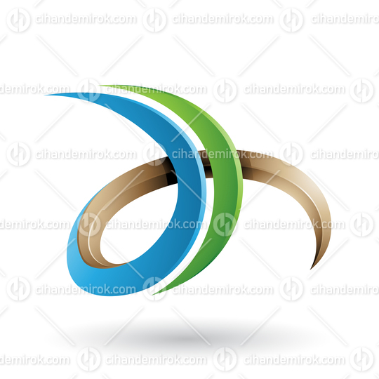 Blue and Green 3d Curly Letter D and H Vector Illustration
