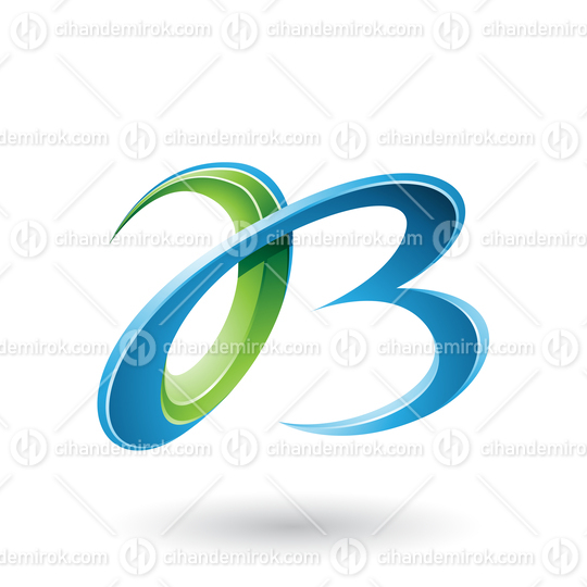 Blue and Green 3d Curly Letters A and B Vector Illustration