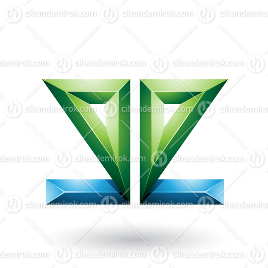 Blue and Green 3d Geometrical Double Sided Embossed Letter E
