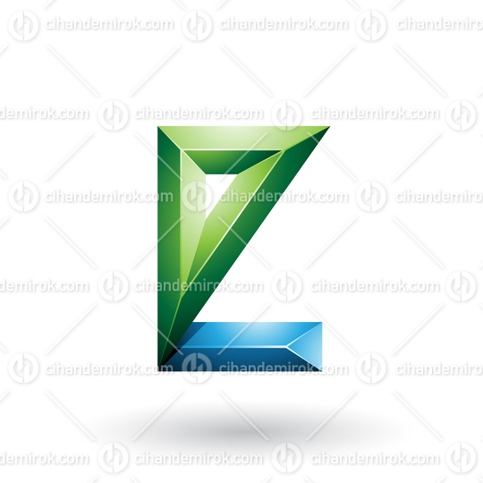 Blue and Green 3d Geometrical Embossed Letter E