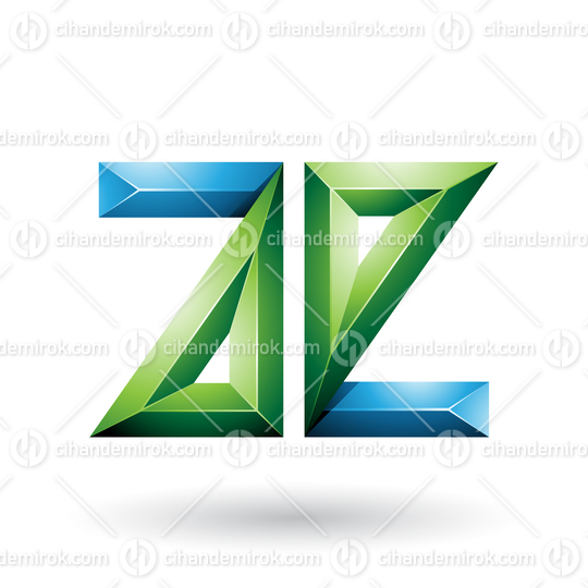 Blue and Green 3d Geometrical Embossed Letters A and E