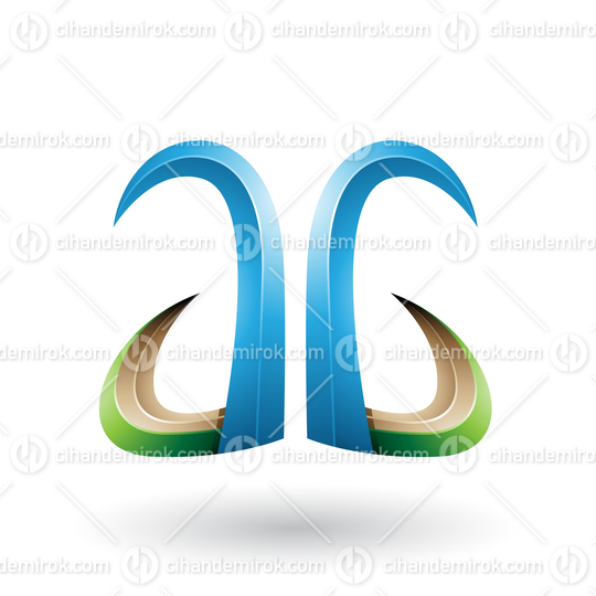 Blue and Green 3d Horn Like Letter A and G Vector Illustration