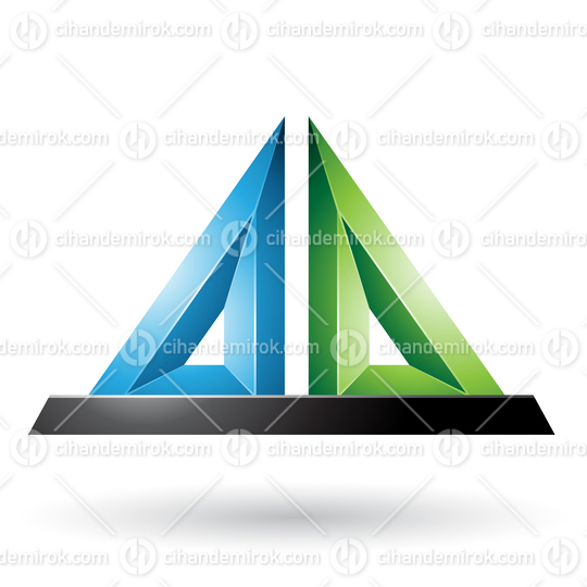 Blue and Green 3d Pyramidical Embossed Shape Vector Illustration