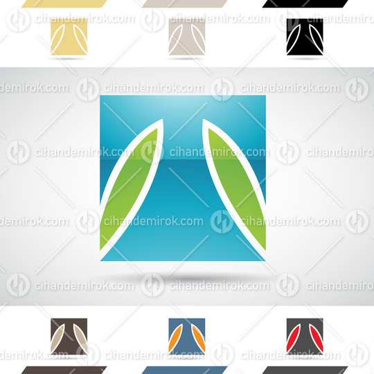 Blue and Green Abstract Glossy Logo Icon of Square Letter T