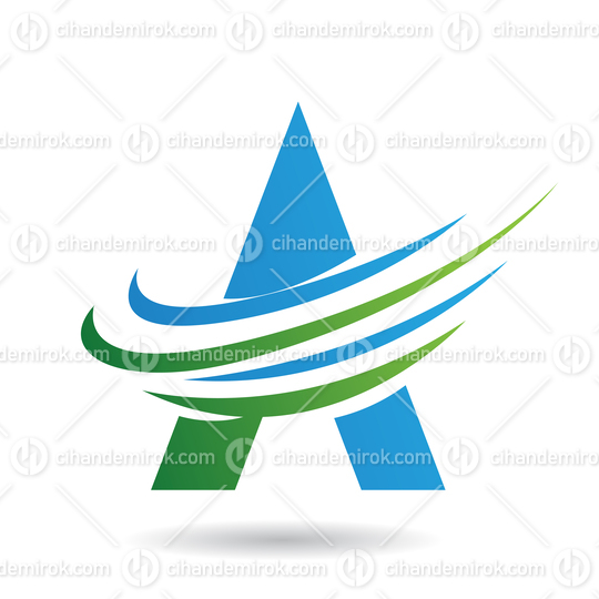 Blue and Green Abstract Icon of Letter A with Twisting Swoosh Lines