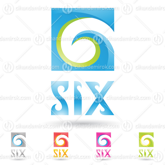 Blue and Green Abstract Logo Icon of Swirly Number 6 or Letter G