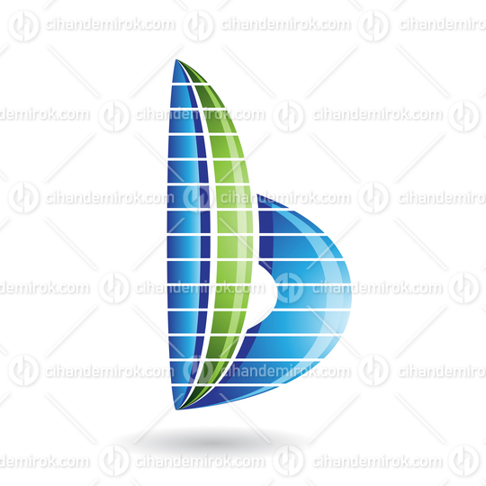 Blue and Green Abstract Skyscraper Shaped Striped Letter B Icon