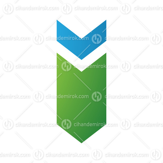 Blue and Green Down Facing Arrow Shaped Letter I Icon