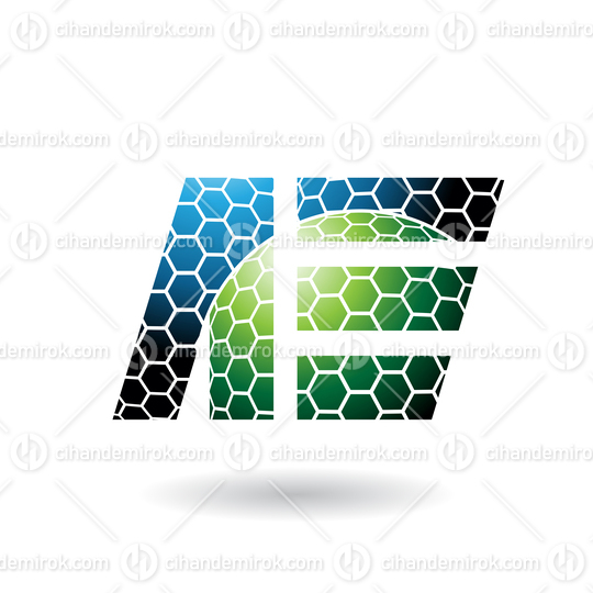 Blue and Green Dual Letters of A and E with Honeycomb Pattern
