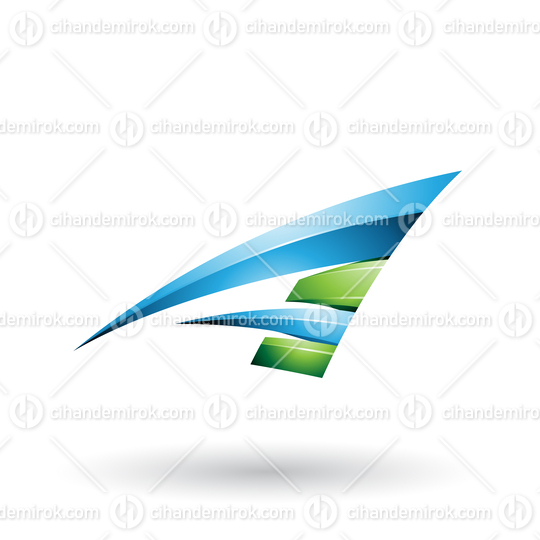 Blue and Green Dynamic Glossy Flying Letter A Vector Illustration