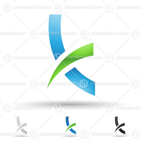 Blue and Green Glossy Abstract Logo Icon of a Curved Spiky Letter K 