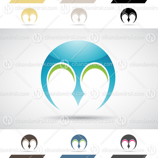 Blue and Green Glossy Abstract Logo Icon of Circular Pitchfork Shaped Letter M
