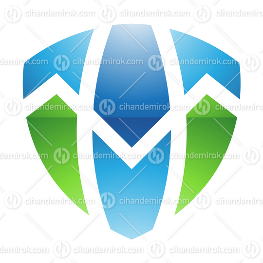 Blue and Green Glossy Shield-Like Letter T Logo Icon - Bundle No: 073