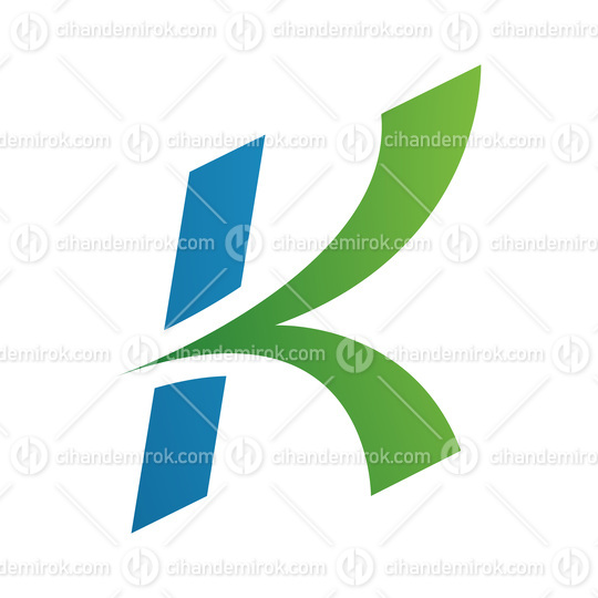 Blue and Green Italic Arrow Shaped Letter K Icon