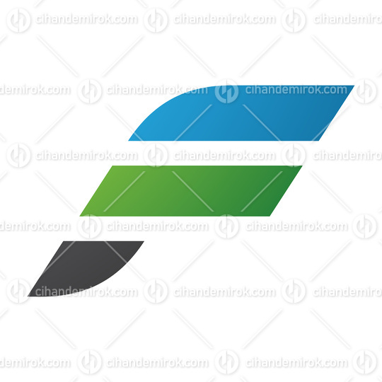Blue and Green Letter F Icon with Horizontal Stripes