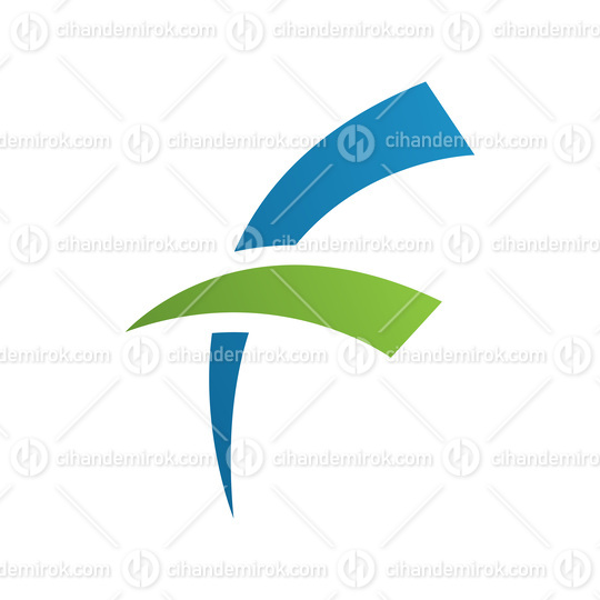 Blue and Green Letter F Icon with Round Spiky Lines