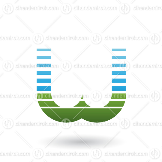 Blue and Green Letter W Icon with Horizontal Stripes Vector Illustration