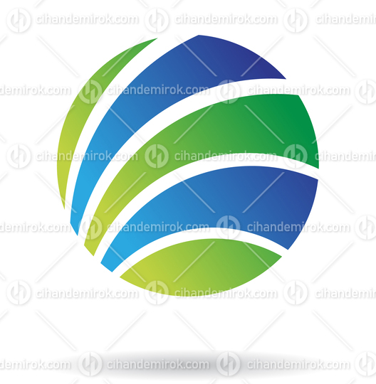 Blue and Green Striped Wavy Round Abstract Shape