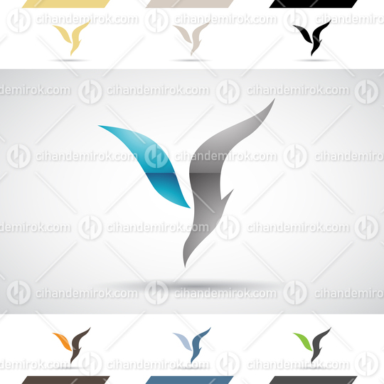 Blue and Grey Abstract Glossy Logo Icon of a Bird Shaped Letter Y