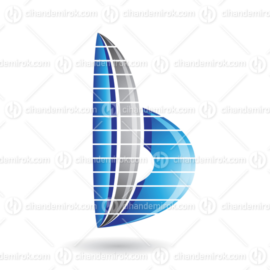 Blue and Grey Abstract Striped Skyscraper Shaped Letter B Icon