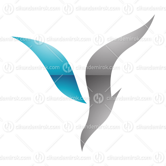 Blue and Grey Bird Shaped Letter Y Logo Icon - Bundle No: 084