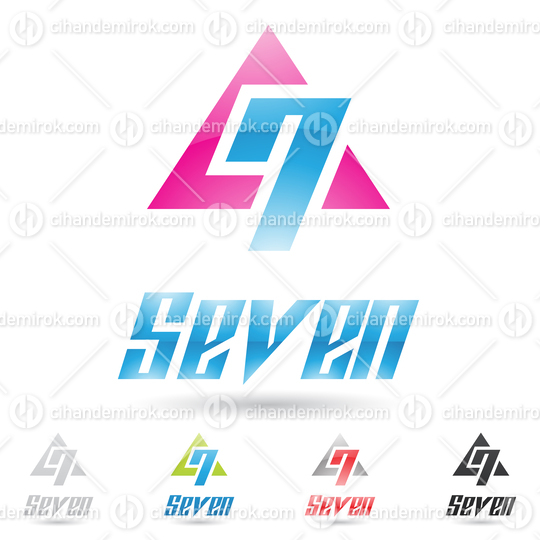 Blue and Magenta Abstract Rectangular Logo Icon of Number 7 over a Triangle