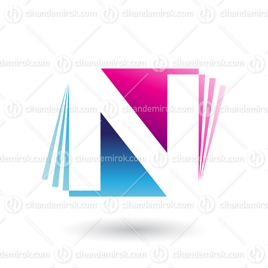 Blue and Magenta Letter N with Vertical Stripes Vector Illustration