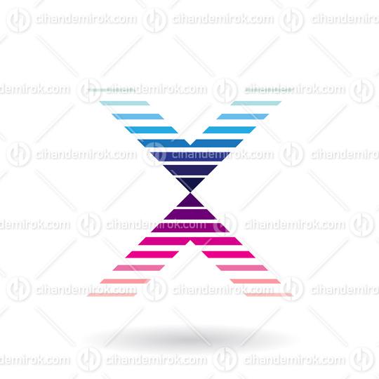Blue and Magenta Striped Icon for Letter X Vector Illustration