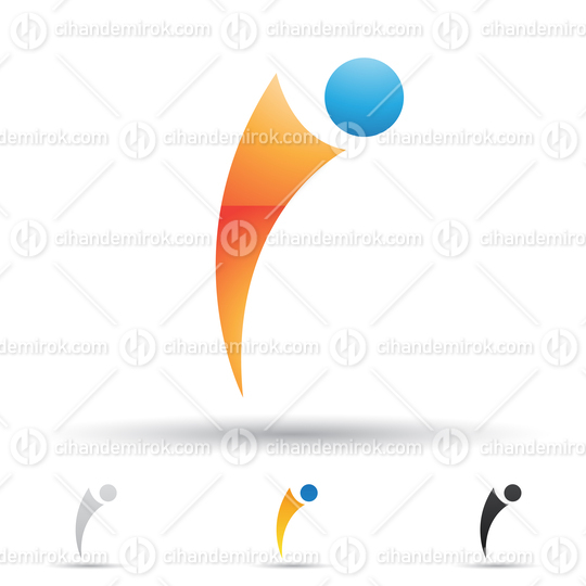 Blue and Orange Abstract Glossy Logo Icon of Bowed Down Letter I