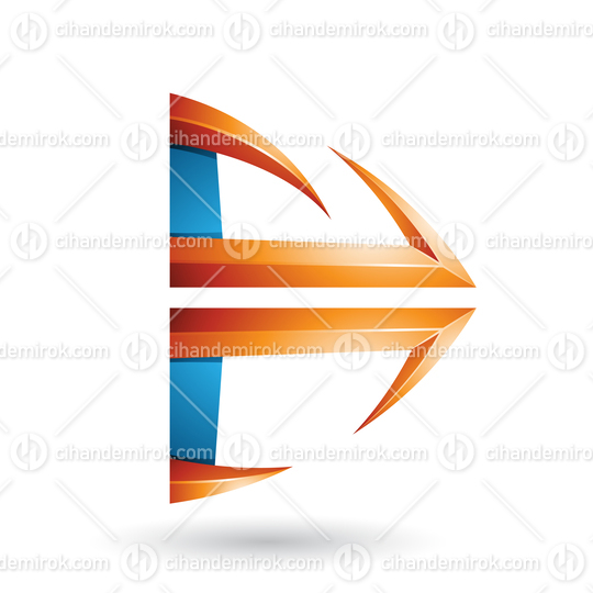 Blue and Orange Glossy Embossed Arrow Shape Vector Illustration